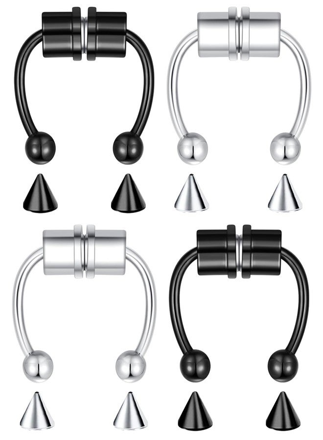 VELCARE 4 Pcs Fake Nose Ring Piercing Fake Septum Piercing Ring Magnet Magnetic Septum Nose Ring Piercing Fake Piercings Septum Rings Clip On Faux Septum Nose Rings for Women Men Nose Cuffs Jewelry Non Piercing Stainless Steel - Image 1